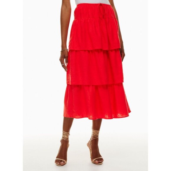 NWT Aritzia WILFRED Century Maraschino Red Linen Tiered Midi Skirt, Size XS - Picture 13 of 16